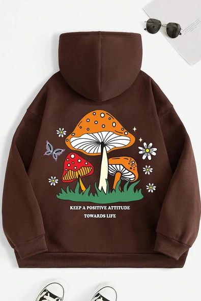 Unisex Mantar Baskılı Oversize Sweatshirt