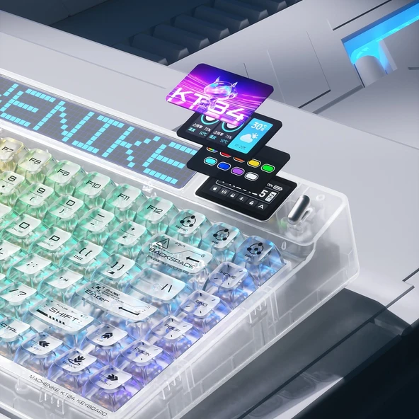 Machenike KT84-B84W Tri-Mode Gateron White Switch LCD RGB Beyaz İngilizce Gaming Klavye - Resim 2