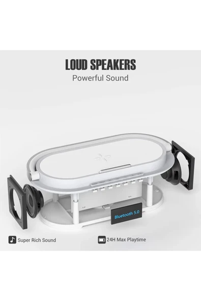 Range Smart Bluetooth Taşıma Kulplu  Led Işıklı Dijital Saat Speaker Hoparlör ( 1+1 Hd Ses sistemi) KL01 - 5