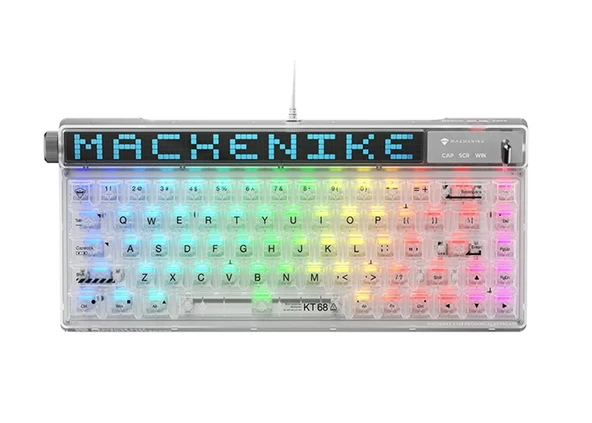 Machenike KT68 Kablolu Crystal Tactile Switch LCD RGB Beyaz İngilizce Gaming Klavye - Resim 5