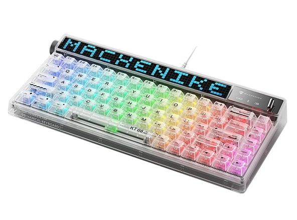 Machenike KT68 Kablolu Crystal Tactile Switch LCD RGB Beyaz İngilizce Gaming Klavye - Resim 2