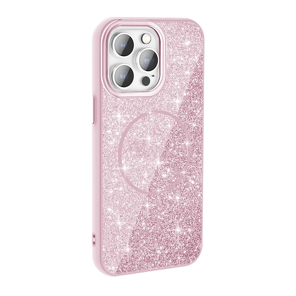 Apple iPhone 14 Pro Max Kılıf M-safe Şarj Özellikli Parlayan Simli Zore Okso Kapak - Resim 5