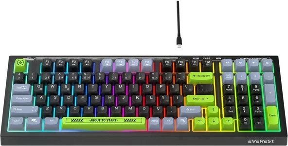 Everest Kb-98 Sılent Siyah/gri/yeşil Sessiz Rainbow Q Membrane Oyuncu Klavyesi - 3
