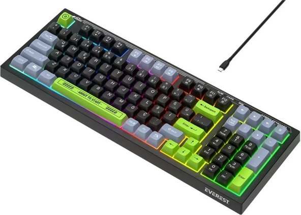 Everest Kb-98 Sılent Siyah/gri/yeşil Sessiz Rainbow Q Membrane Oyuncu Klavyesi - 2