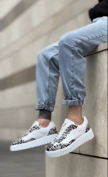 BA0802 BOA Gotik Desenli Beyaz Yüksek Taban Erkek Günlük Ayakkabı - Resim 3