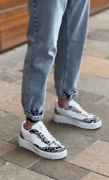 BA0802 BOA Gotik Desenli Beyaz Yüksek Taban Erkek Günlük Ayakkabı - Resim 5