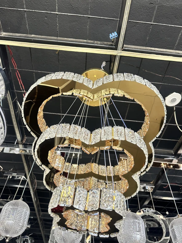Kristal 3 katlı gold avize - 4