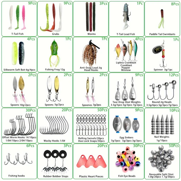 Valkyrie 296 Parça Kutulu Komple Balık Olta Seti Silikon Rapala Kurbağa İğne Kurşun Tatlı Tuzlu Su - 3