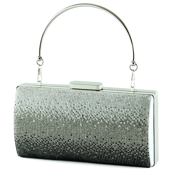 Erkan Saçmacı Gümüş Saten Degrade Kristal Taşlı Metal Saplı Abiye El Çantası - 2