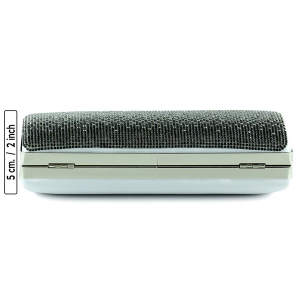 Erkan Saçmacı Gümüş Saten Degrade Kristal Taşlı Metal Saplı Abiye El Çantası - 5