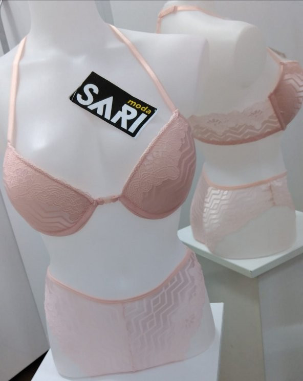 Dolgulu  Önden Açılan Toz Pembe Sütyen Takımı - 3