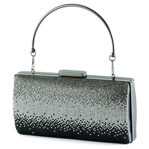 Erkan Saçmacı Antrasit Saten Degrade Kristal Taşlı Metal Saplı Abiye El Çantası - 2