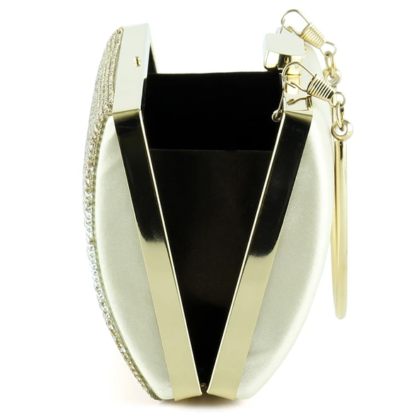 Erkan Saçmacı Altın Saten Degrade Kristal Taşlı Metal Saplı Abiye El Çantası " - 3