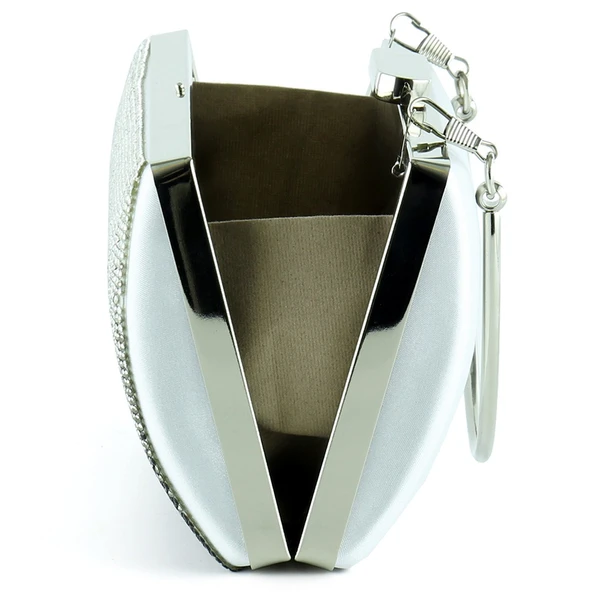 Erkan Saçmacı Gümüş Saten Degrade Kristal Taşlı Metal Saplı Abiye El Çantası - 3