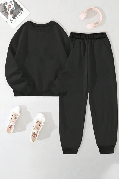 Unisex Love Yourself Baskılı Bisiklet Yaka Eşofman Takımı - 2