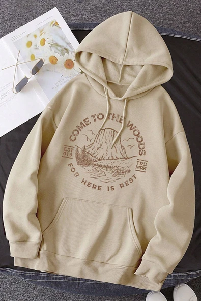 Unisex Come To The Woods Baskılı Oversize Sweatshirt