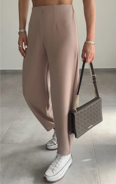 Kadın Beli Lastikli Esnek Balon Vizon Pantolon - 3