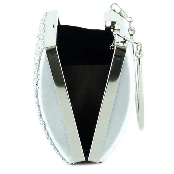 Erkan Saçmacı Gümüş Saten Kristal Granül Taşlı Metal Saplı Abiye El Çantası - 3