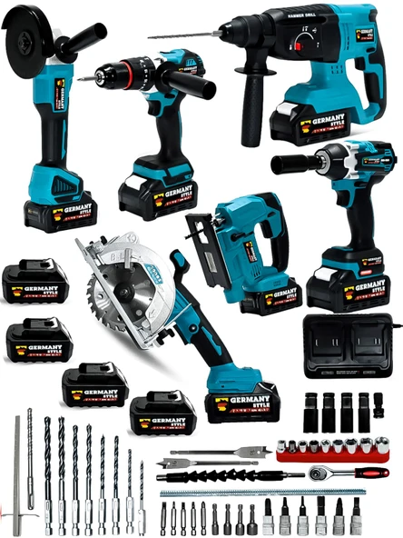 Germany Style Şarjlı Pro 6'lı Makine Seti Matkap Dekupaj Daire Testere Taşlama Hilti Somun Sökme - 2