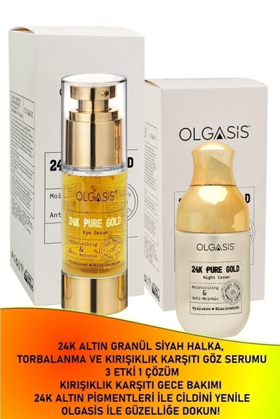 24k Pure Night Cream Saf Altın Kırışıklık Önleyici Gece Kremi 50 Ml + Botox Kafeinli Göz Serum 30 Ml - Yaşlanma Karşıtı ve Göz Bakım Seti