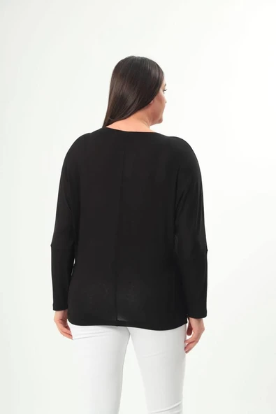 Kadın Gold Taşlı Yuvarlak Yaka Reglan Kol Siyah Bluz - 2