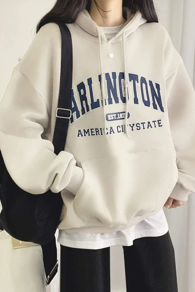 Unisex Arlington Baskılı Oversize Sweatshirt - Resim 2