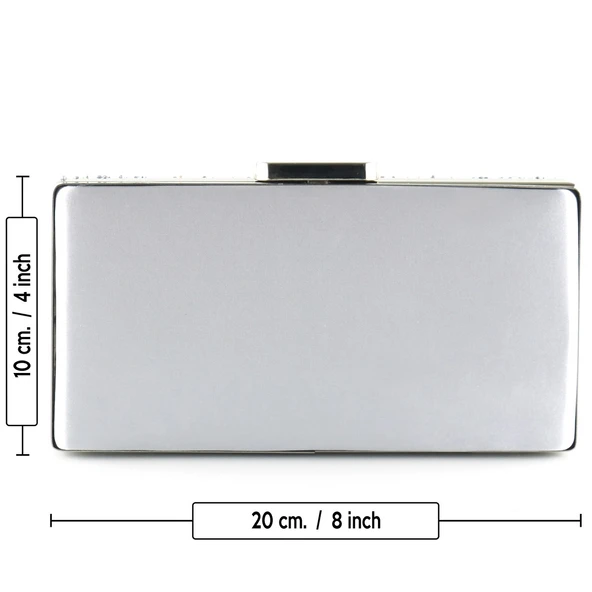 Erkan Saçmacı Gümüş Saten Kristal Granül Taşlı Metal Saplı Abiye El Çantası - 4