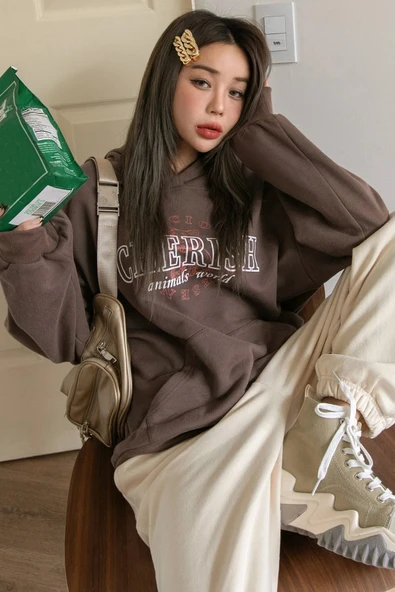 Unisex Cherish Baskılı Oversize Sweatshirt