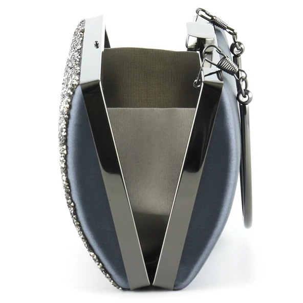 Erkan Saçmacı Antrasit Saten Kristal Granül Taşlı Metal Saplı Abiye El Çantası - 3