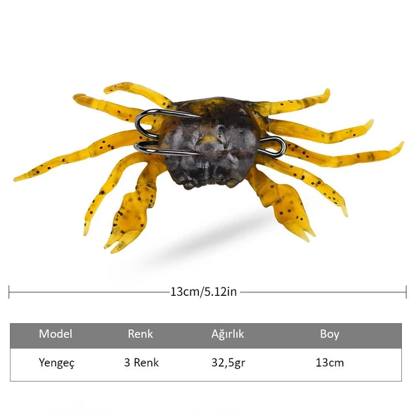 Valkyrie 3 Adet Çift İğneli Yumuşak Silikon Yengeç Olta Balık Yemi 13cm 32.5gr - Gerçekçi Çupra Levrek Avcısı - 3