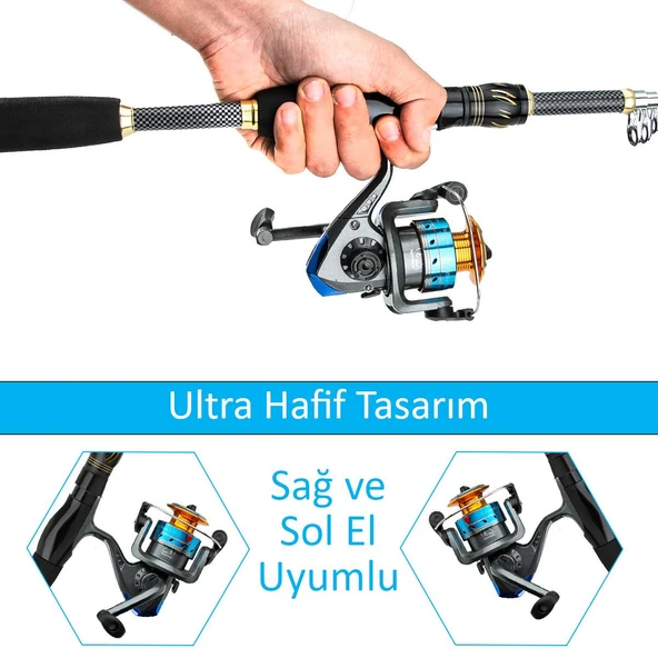 Valkyrie 1.8m Çantalı Motorlu Spin Olta Seti Silikon Rapala Misina Jighead Herşey Dahil Tam Set Ultra Hafif Tasarım - 3