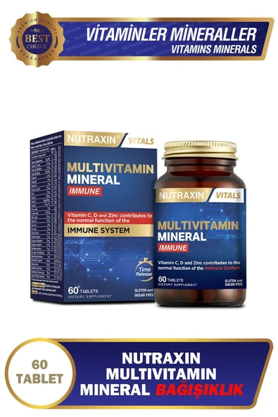 Nutraxin Multivitamin Mineral Immune Complex 60 Tbl - Magnezyum, C, D, Zinc, Demir, B12, Kolin, İyot