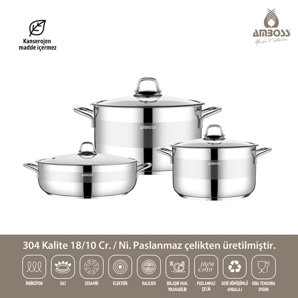 Valeria 6 Parça Tüm Ocaklara Uyumlu Paslanmaz Çelik Tencere Tava Sütlük Seti ürün görseli