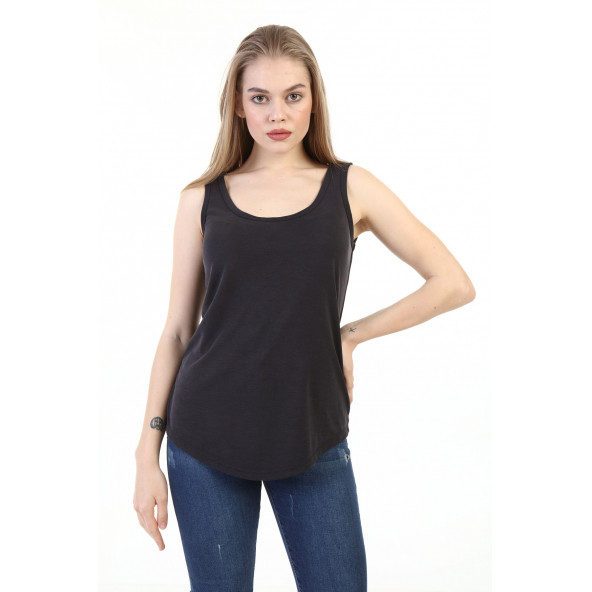 Kadın Siyah Askılı Atlet Body T-shirt - 1