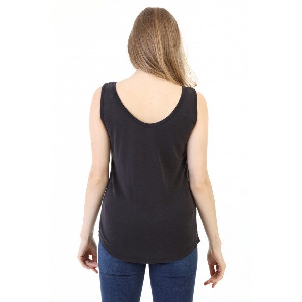 Kadın Siyah Askılı Atlet Body T-shirt - 5