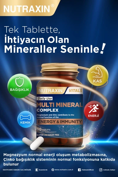 Nutraxin Multi Mineral Complex 60 Tablet Magnezyum, Kalsiyum, Çinko, Demir, İyot, Krom - 4