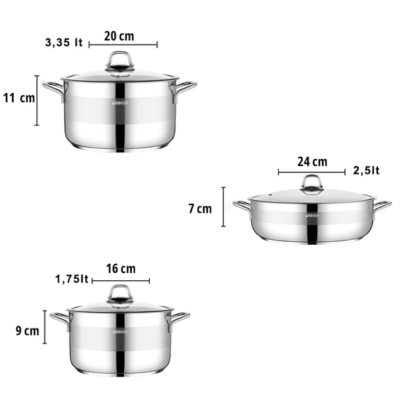 Valeria 6 Parça Tüm Ocaklara Uyumlu Paslanmaz Çelik Tencere Tava Sütlük Seti - Resim 4