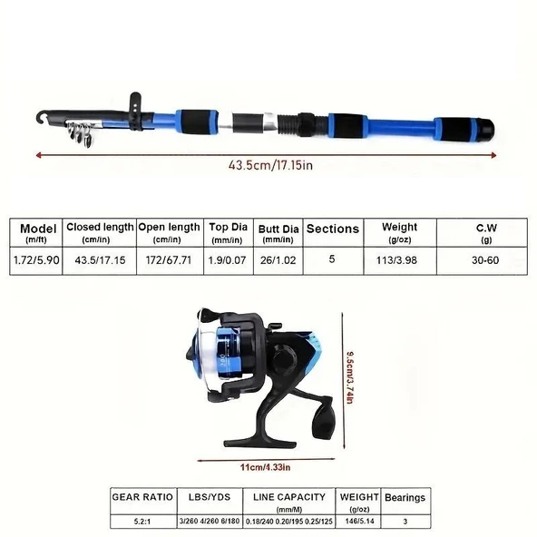 Valkyrie 1.70m Çantalı Tam Takım Balık Olta Seti Kamış Motor Yem Aksesuar Kutusu Dahil - 7