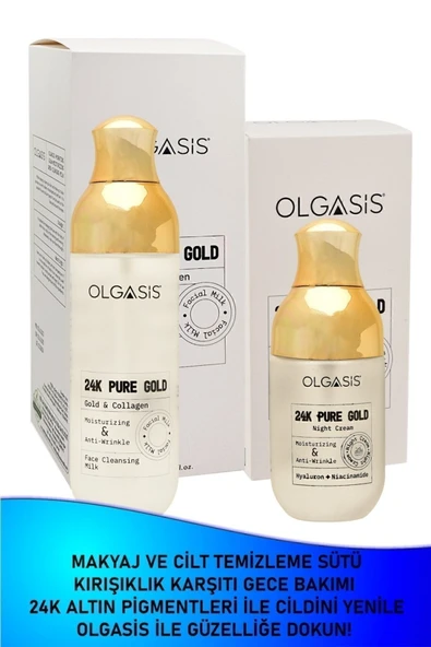 Olgasis 24K Gold Keçi Sütü Temizleme Sütü 200ml + Kırışıklık Önleyici Gece Kremi 50ml - Derin Temizlik & Yoğun Bakım