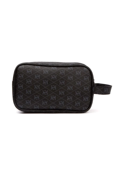 Unisex Siyah Desenli Kumaş Vegan Deri Suya Dayanıklı Elegan Portföy Stil El Çantası - 3