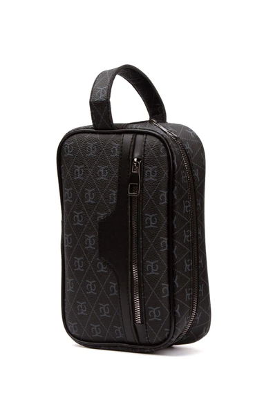 Unisex Siyah Desenli Kumaş Vegan Deri Suya Dayanıklı Elegan Portföy Stil El Çantası - 5