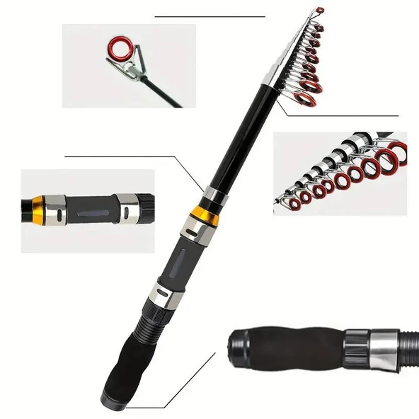 Valkyrie 1. Kalite Tam Takım Balık Olta Seti 2.3m Çantalı Aksesuarlı 10 Boğum Teleskopik Kamış CB240 Motor - 7