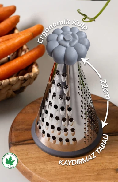 Silikon Tabanlı Lüks Konik RENDE 20 cm PLASTİK TOPUZ Kaydırmaz 3 Bıçaklı - Resim 2