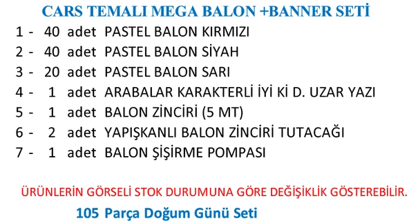 ARABALAR TEMALI MEGA BALON +BANNER SETİ - Resim 3