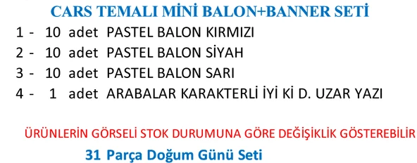 ARABALAR TEMALI MİNİ DOĞUM GÜNÜ SETİ - 3