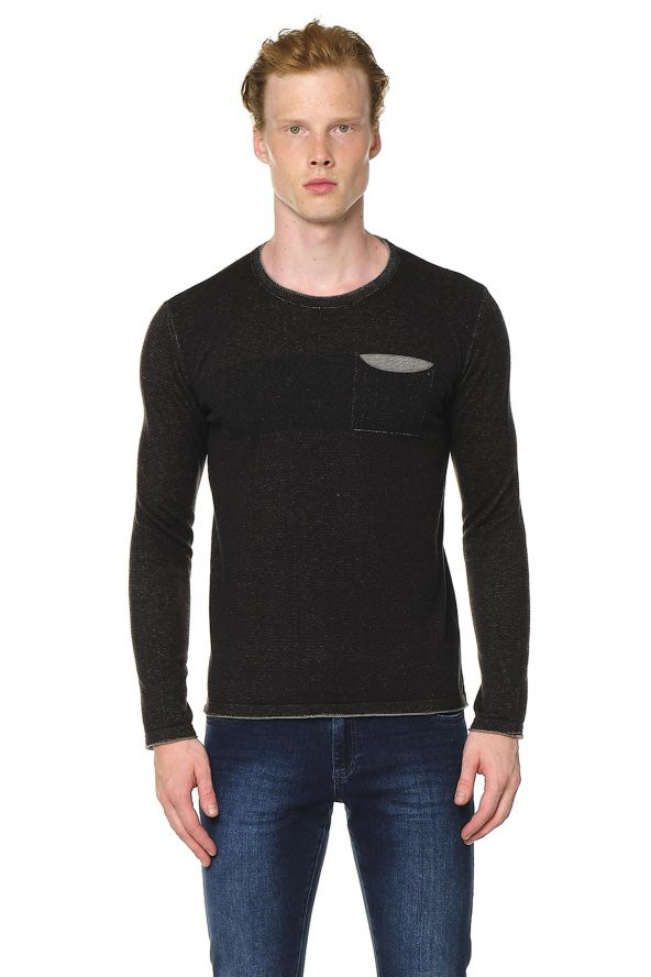 Erkek Bisiklet Yaka Cep Detaylı Pamuklu Triko Kazak - 2