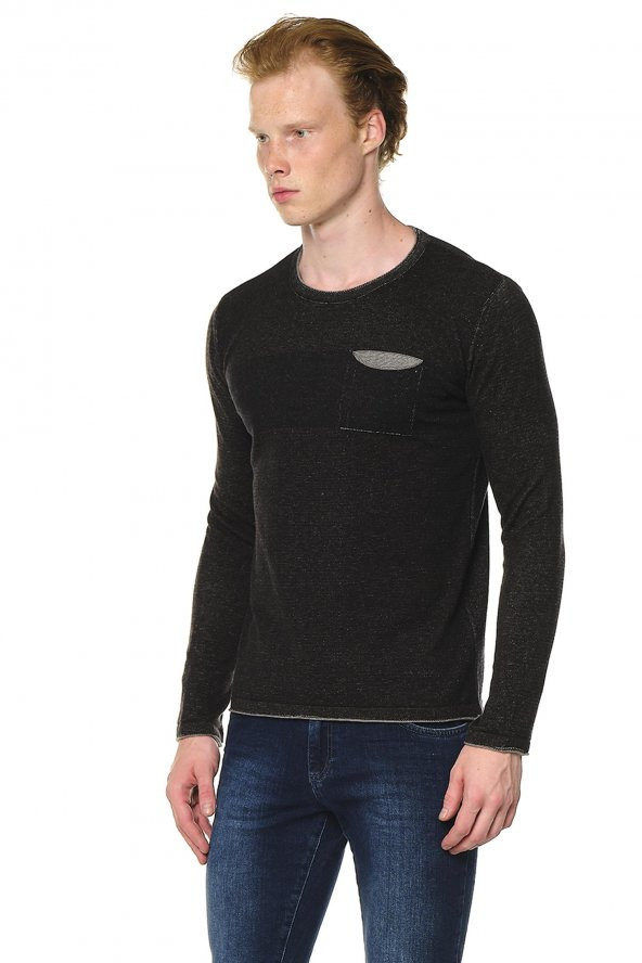 Erkek Bisiklet Yaka Cep Detaylı Pamuklu Triko Kazak - 3