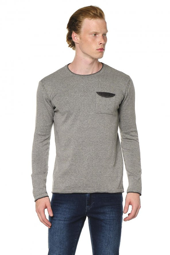 Erkek Bisiklet Yaka Cep Detaylı Pamuklu Triko Kazak - 4