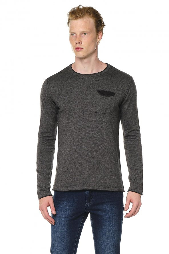 Erkek Bisiklet Yaka Cep Detaylı Pamuklu Triko Kazak - 6