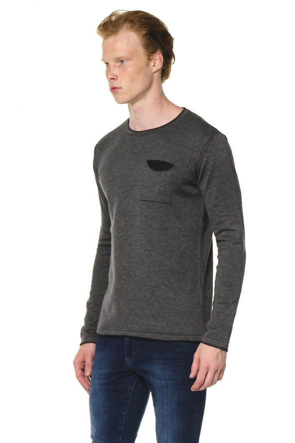 Erkek Bisiklet Yaka Cep Detaylı Pamuklu Triko Kazak - 7